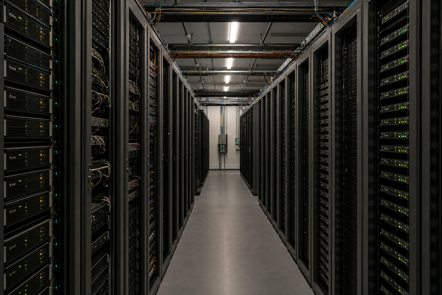 Server room racks used for low-latency trading systems